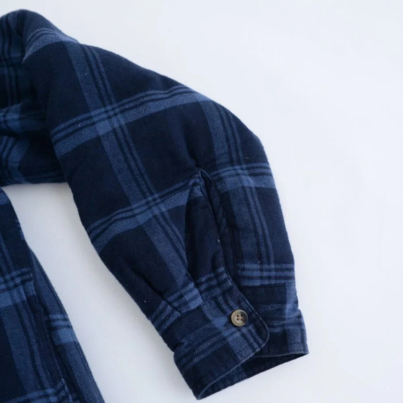 Vintage 90S Wrangler Authentics Navy And  Blue Checker Pattern With Hood Shacket - Picture 5 of 12